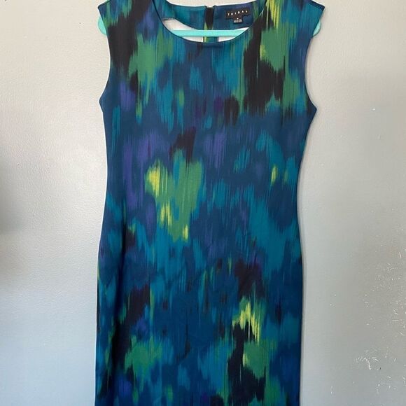Tribal abstract print stretch scoop neck shift dress sleeveless size M - Picture 1 of 7